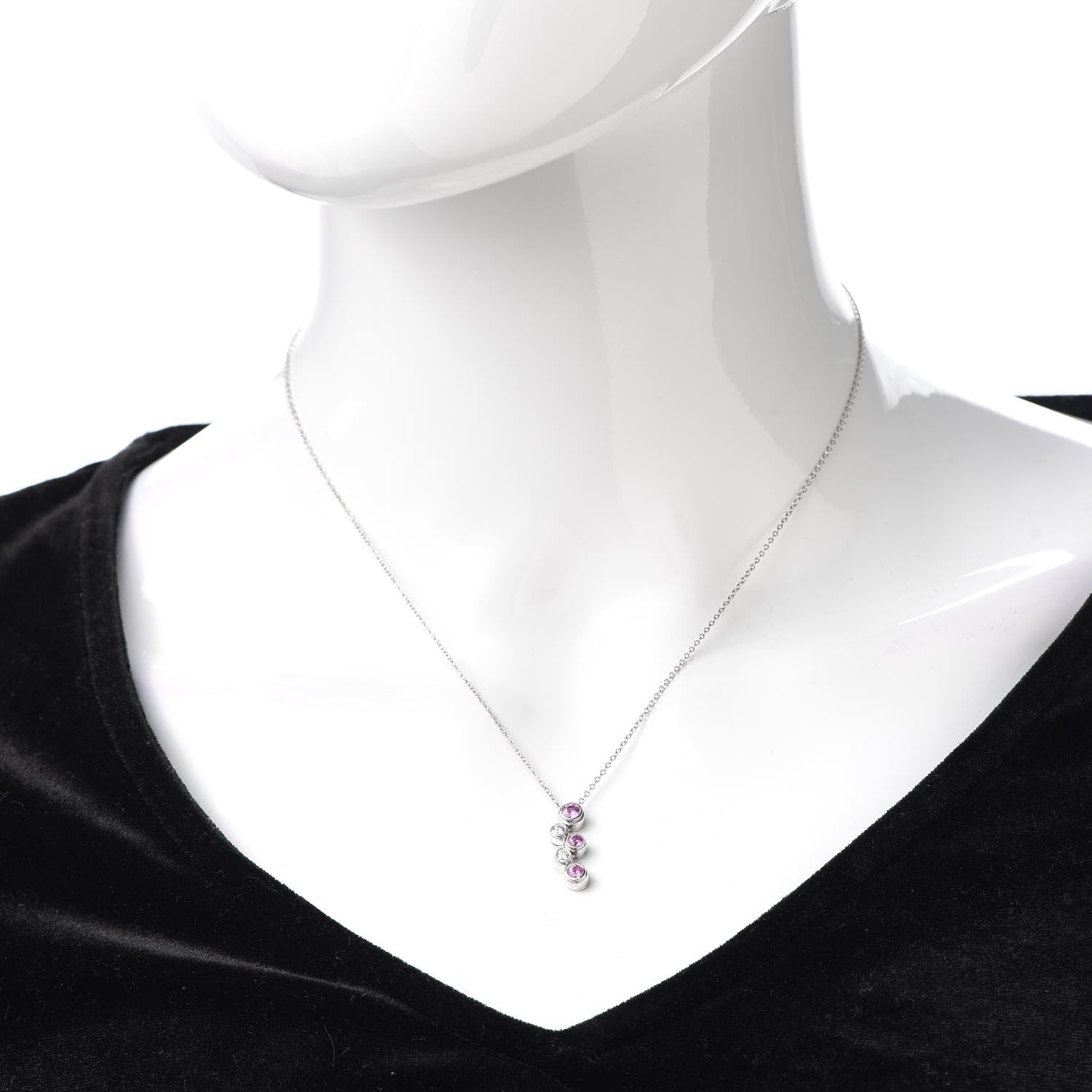 Tiffany Platinum Diamond Pink Sapphire Bubble Pendant Necklace 2 of 5