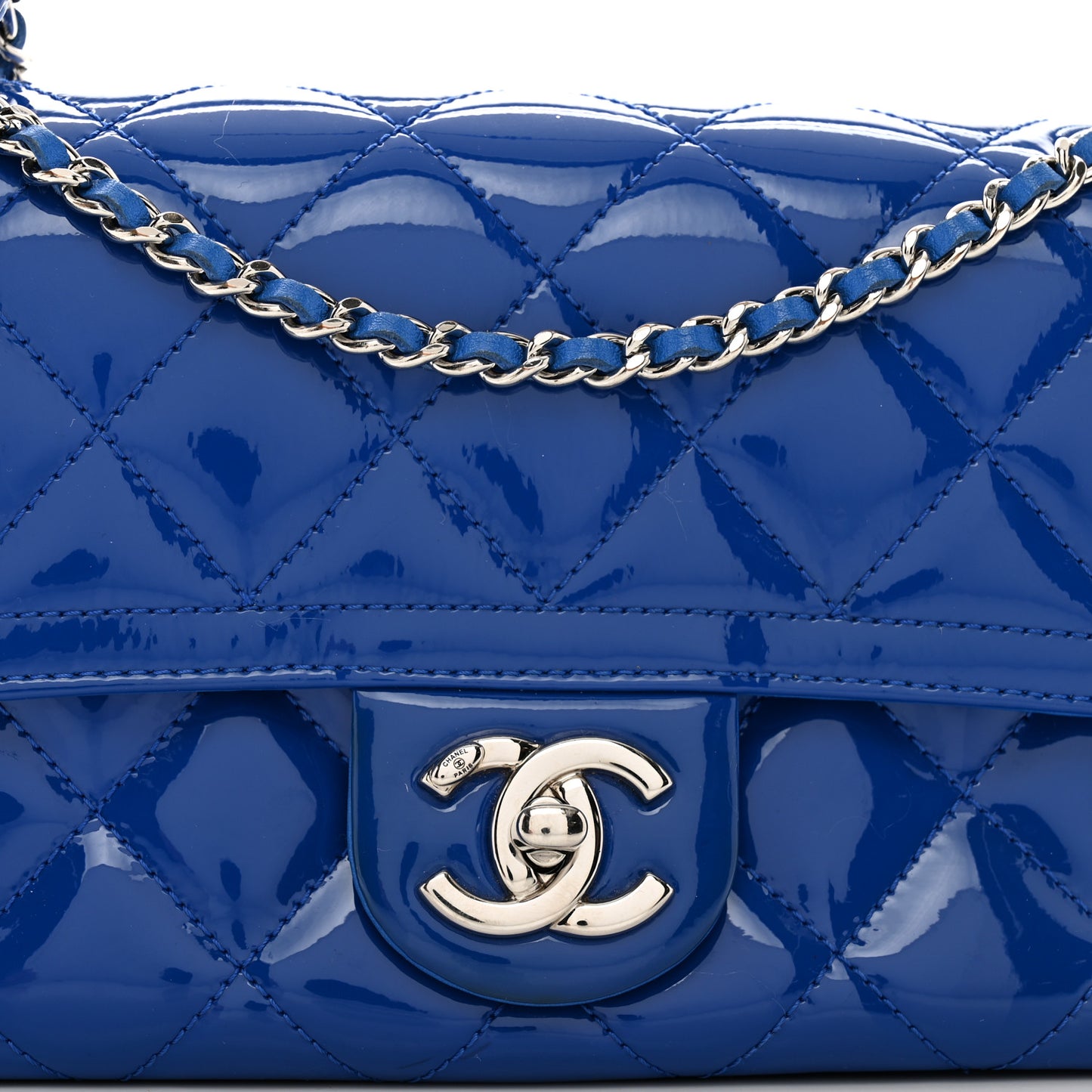 Patent Quilted Small Coco Shine Flap Blue