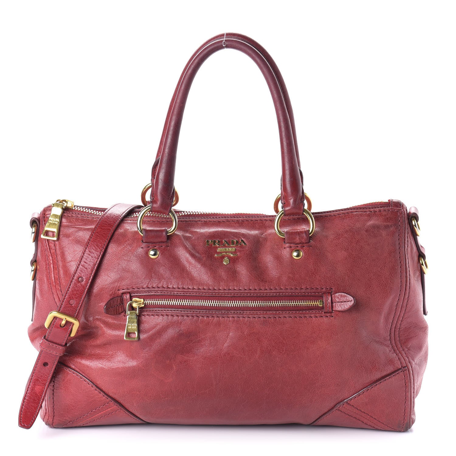 Prada Vitello Shine Shopping Satchel Red 1 of 9