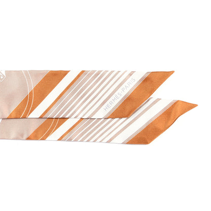 Hermes Silk Ex-Libris Twilly Beige White Caramel 4 of 6
