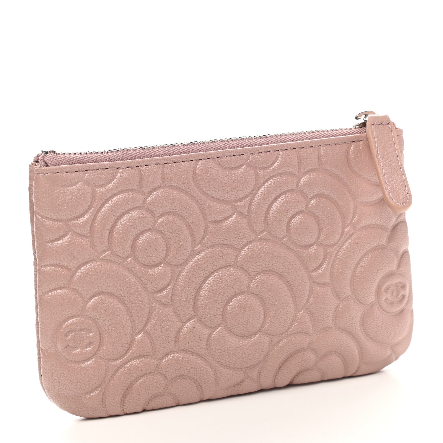 Chanel Goatskin Camellia Embossed Cosmetic Pouch Light Pink 3 of 8
