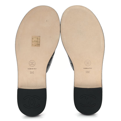 Chanel Lambskin Quilted Chain CC Sandals 38 Black 6 of 10