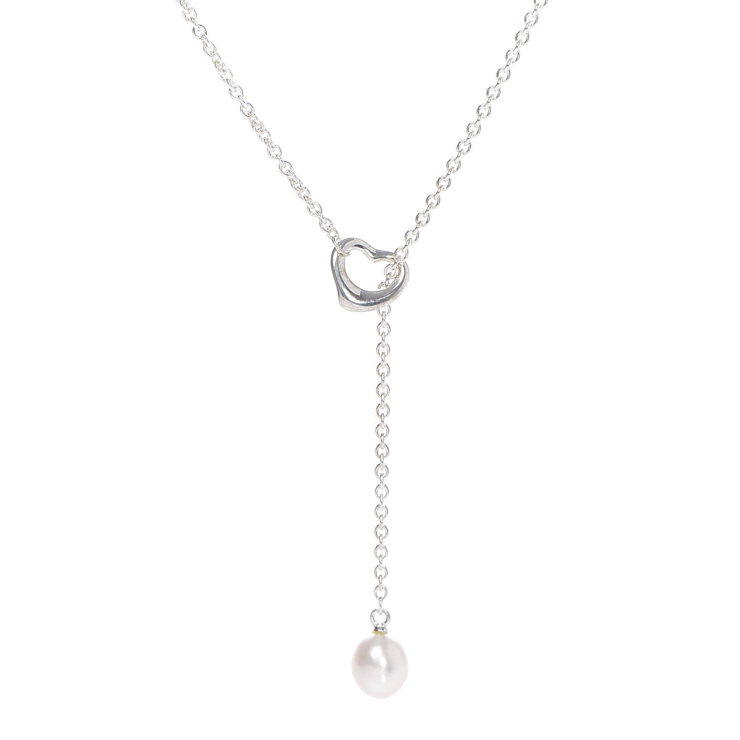 Tiffany Sterling Silver Pearl 9-9.5mm Elsa Peretti Open Heart Lariat Necklace 4 of 6