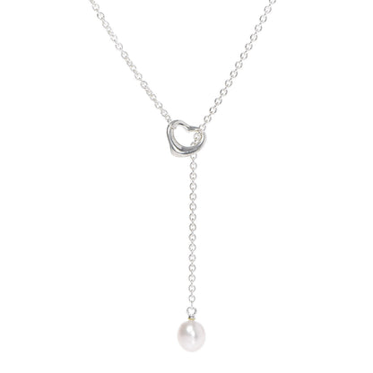 Tiffany Sterling Silver Pearl 9-9.5mm Elsa Peretti Open Heart Lariat Necklace 4 of 6