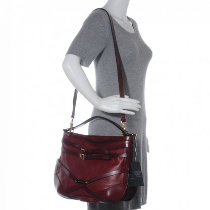 Burberry Lambskin Bridle Calfskin Small Dutton Hobo Claret Red 2 of 10