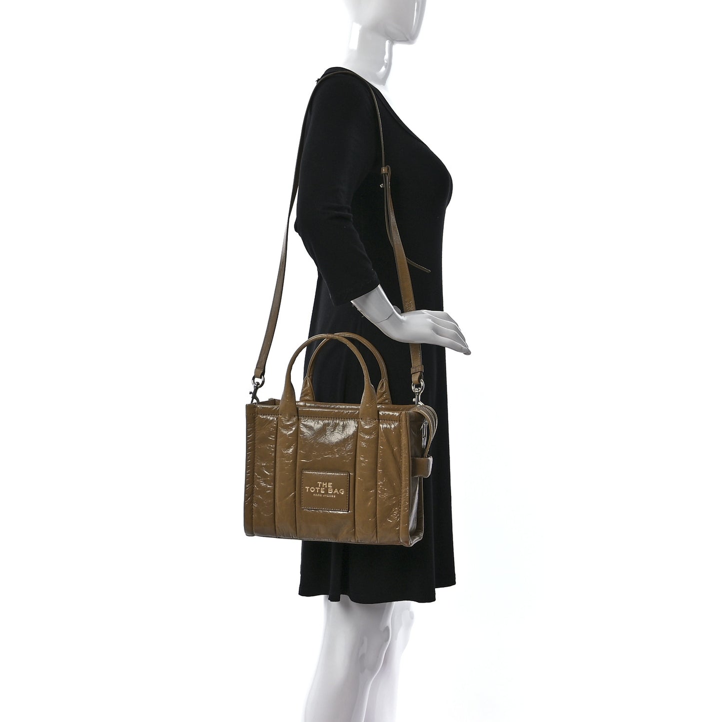 Shiny Crinkled Calfskin Mini The Tote Bag Light Brown