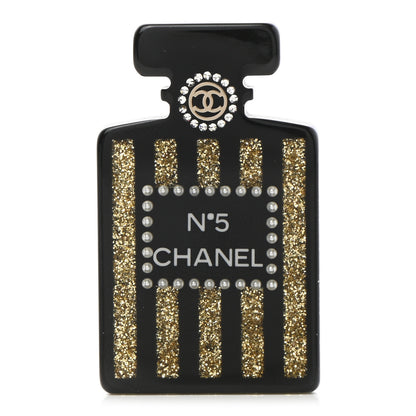 Chanel Resin Strass Perfume Bottle CC Brooch Black Gold 1 of 5