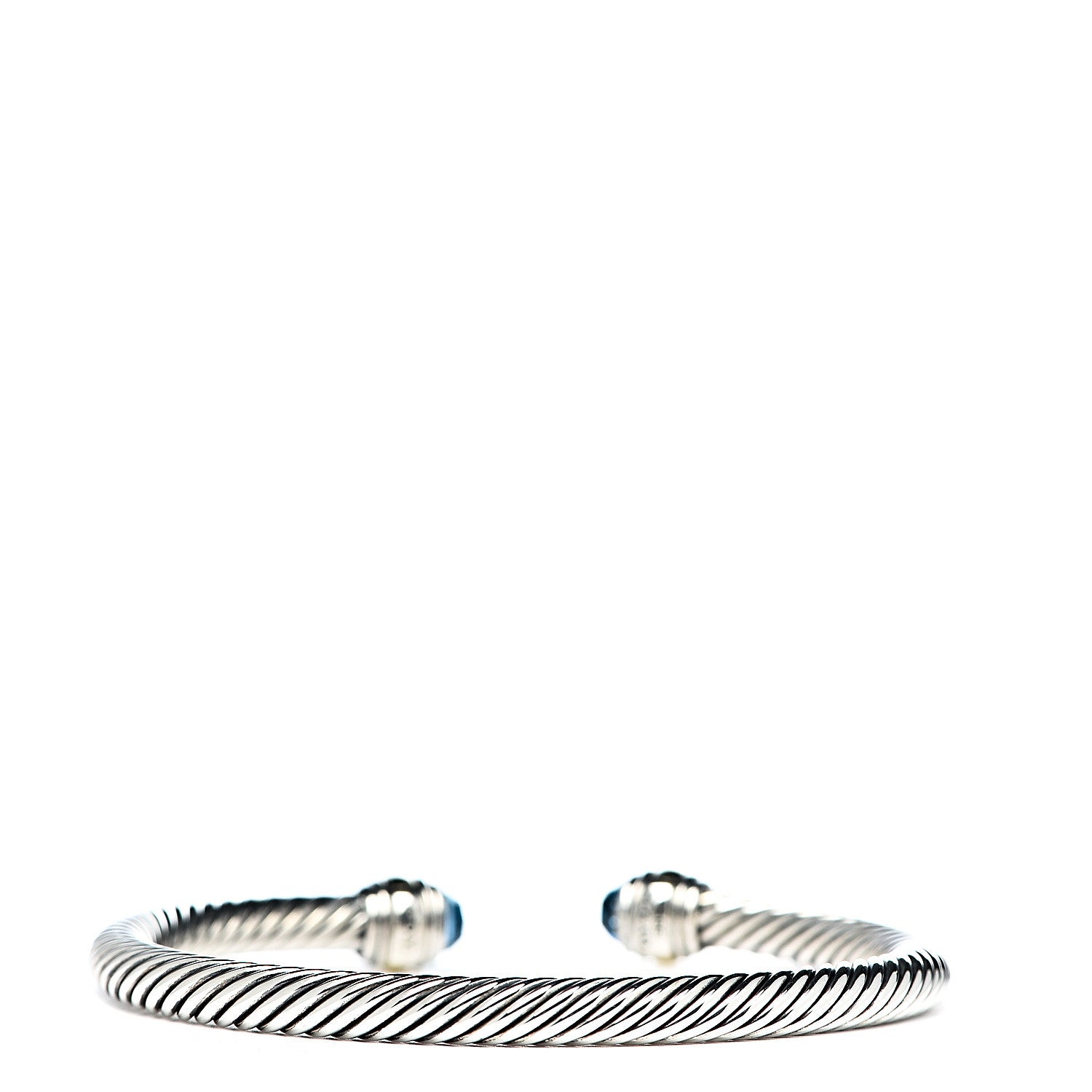 David Yurman Sterling Silver 14K Yellow Gold Blue Topaz 5mm Cable Classics Bracelet 3 of 5