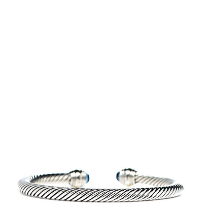 David Yurman Sterling Silver 14K Yellow Gold Blue Topaz 5mm Cable Classics Bracelet 3 of 5