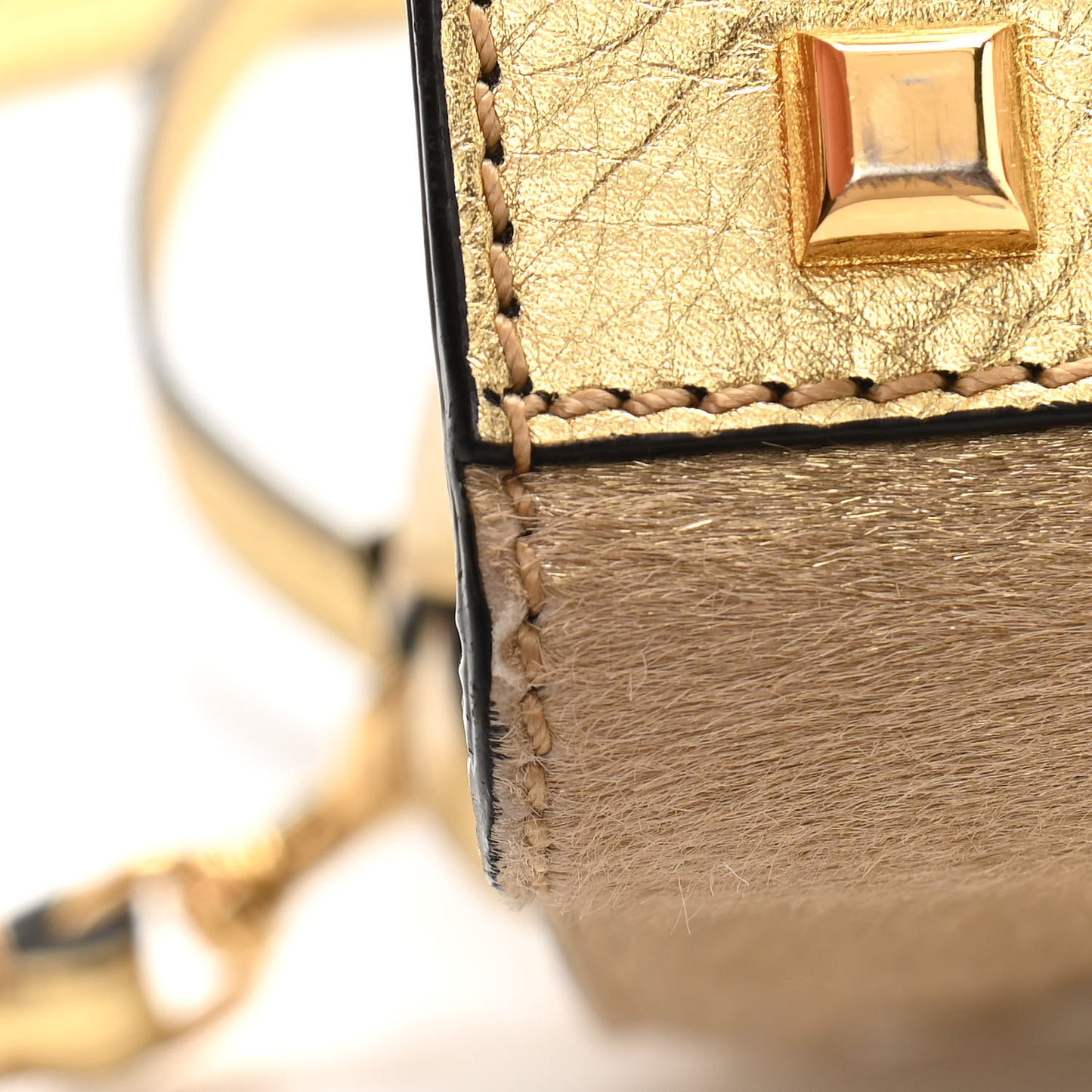 Metallic Calf Hair Small My Rockstud Frame Bag Gold