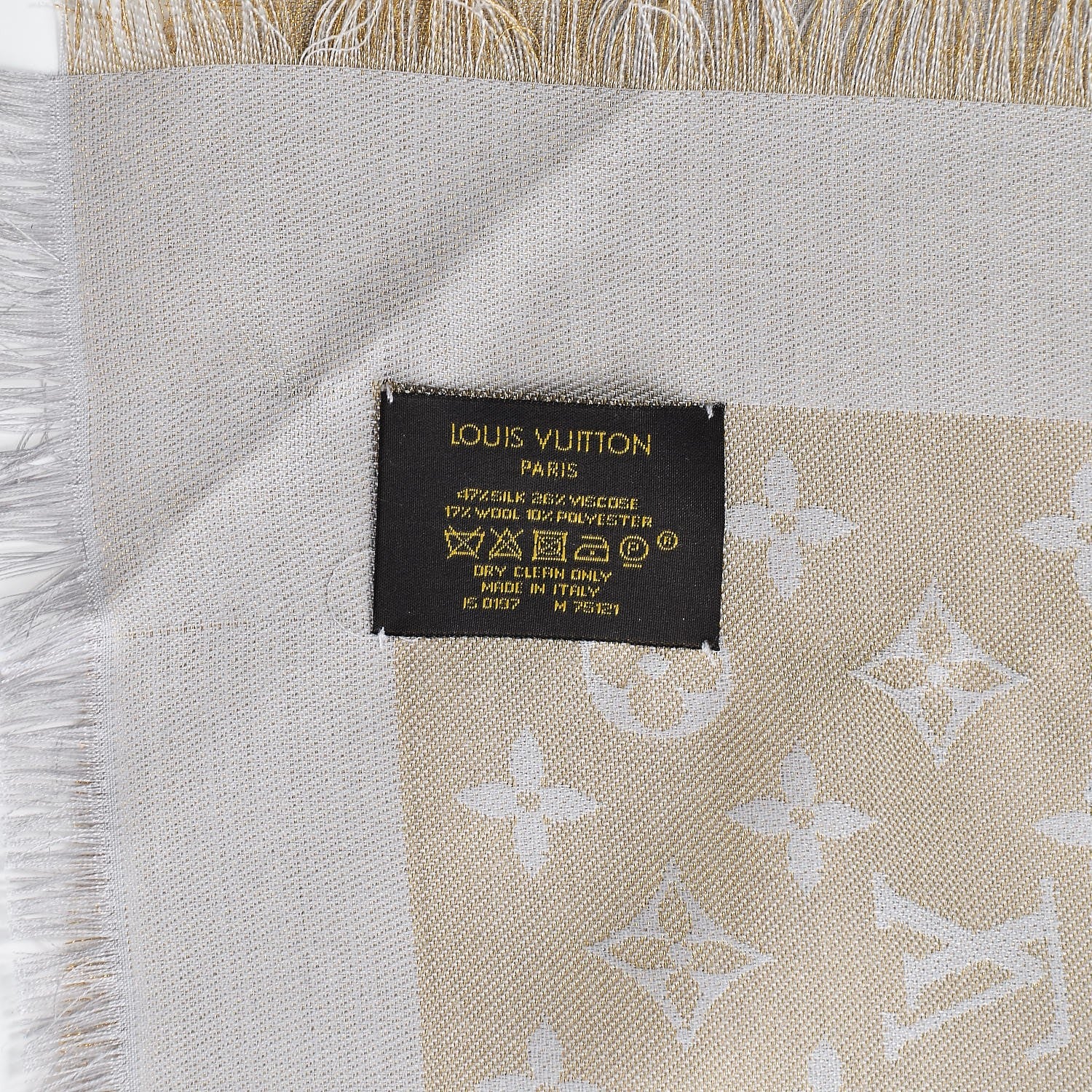 Louis Vuitton Silk Lurex Wool Monogram Shine Shawl Charcoal Greige 4 of 4