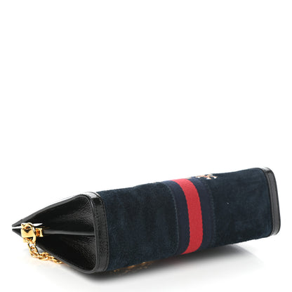 Gucci Suede Patent Web Dragon Embroidered Small Ophidia Chain Shoulder Bag Blue Black 4 of 9