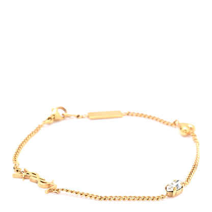 Saint Laurent Brass Crystal Cassandre Heart Charm Bracelet Gold 1 of 5