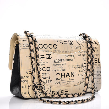 Chanel Lambskin Hand Painted Medium Double Flap Ecru Black 3 of 7