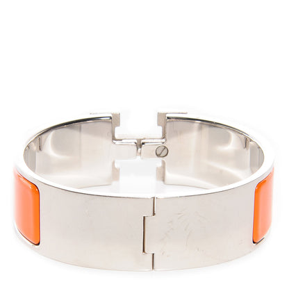 Hermes Enamel Wide Clic Clac H Bracelet PM Orange Blanc 3 of 4