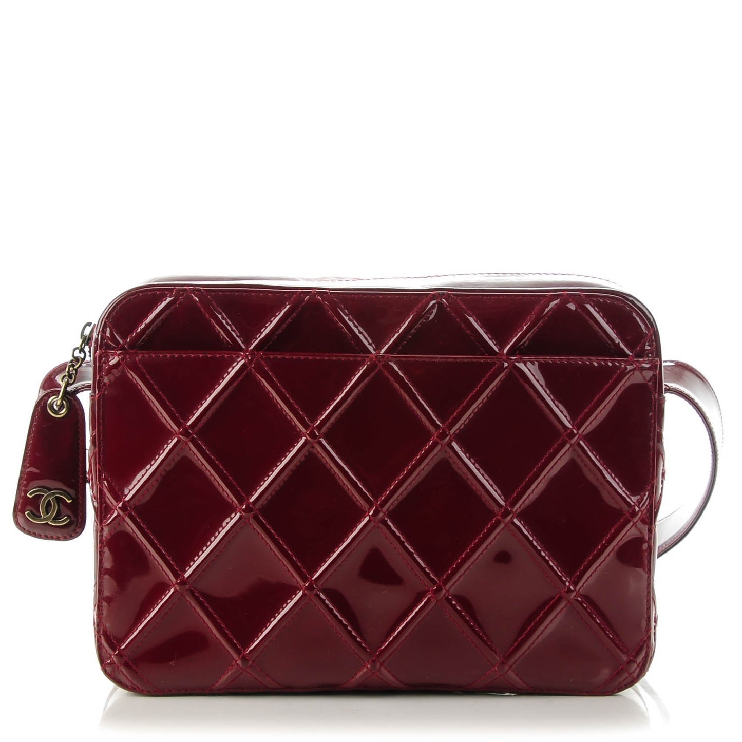 Patent Diamond Stitch Shoulder Bag Burgundy