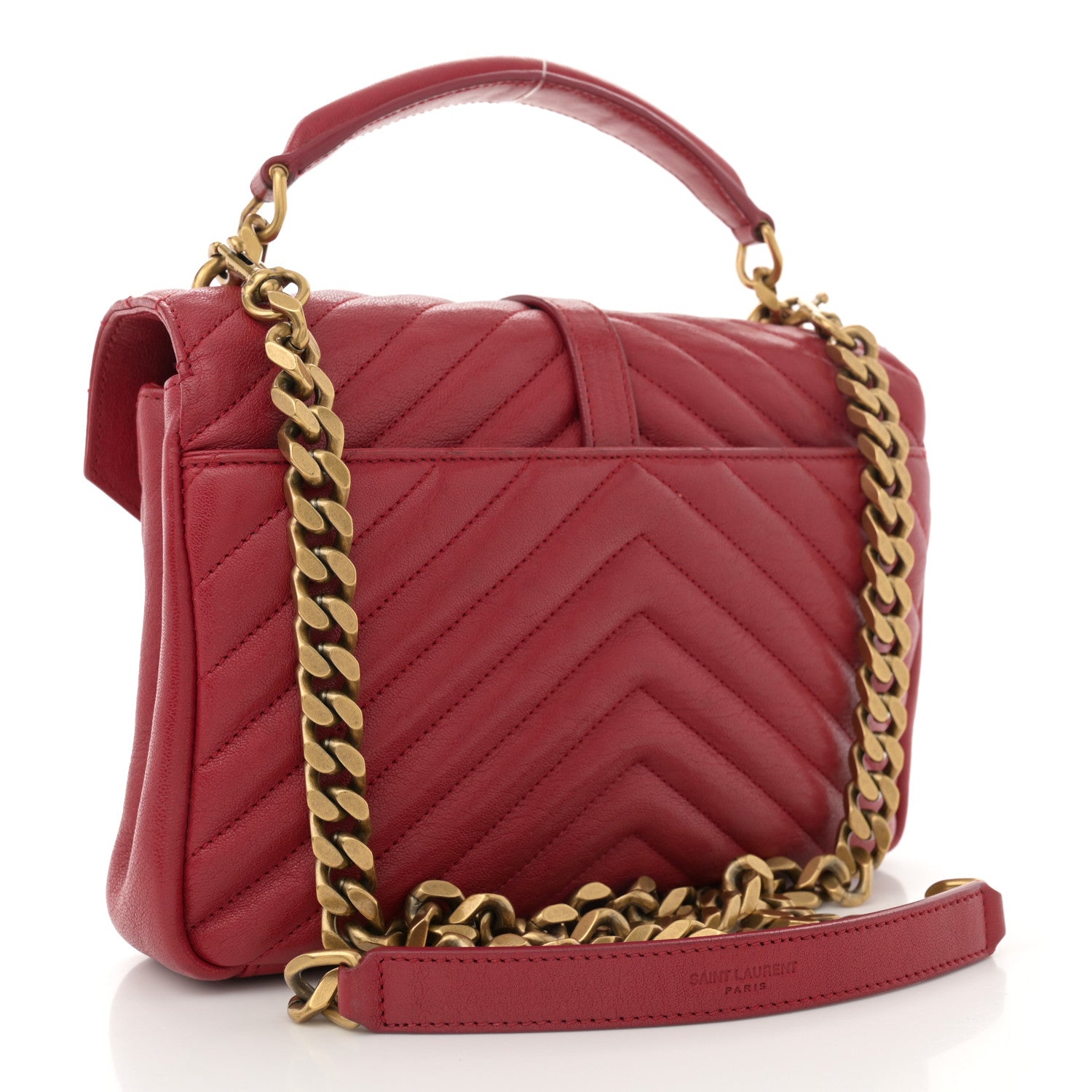 Saint Laurent Sheepskin Matelasse Chevron Monogram Medium College Bag Rouge 3 of 14