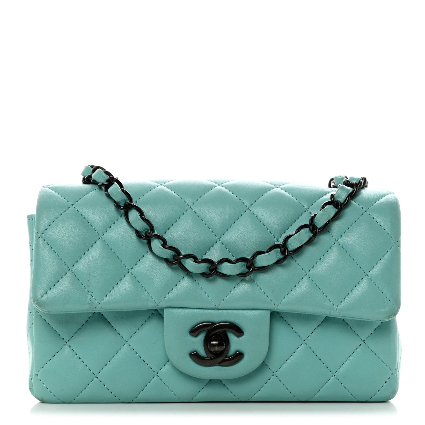 Lambskin Quilted Mini Rectangular Flap Turquoise