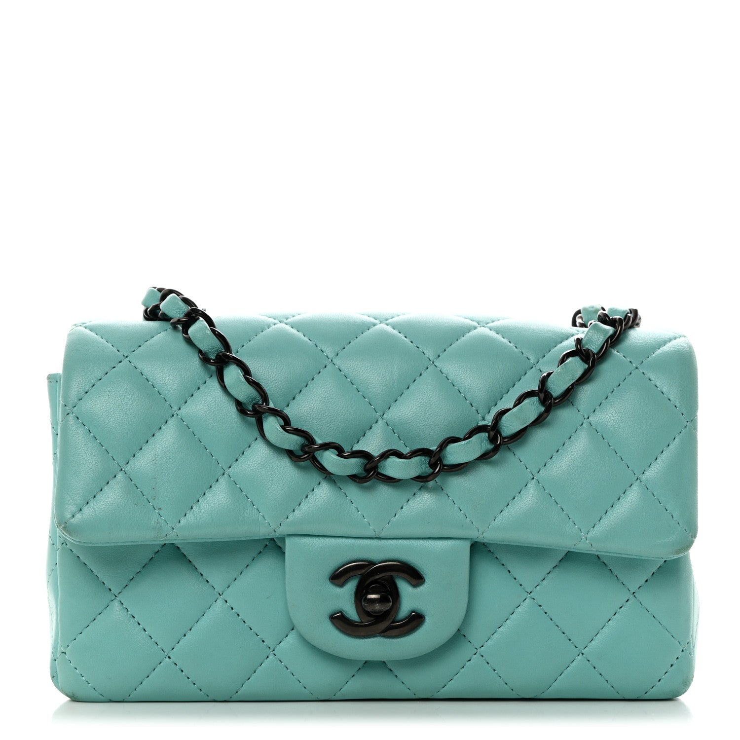 Chanel Lambskin Quilted Mini Rectangular Flap Turquoise 1 of 10