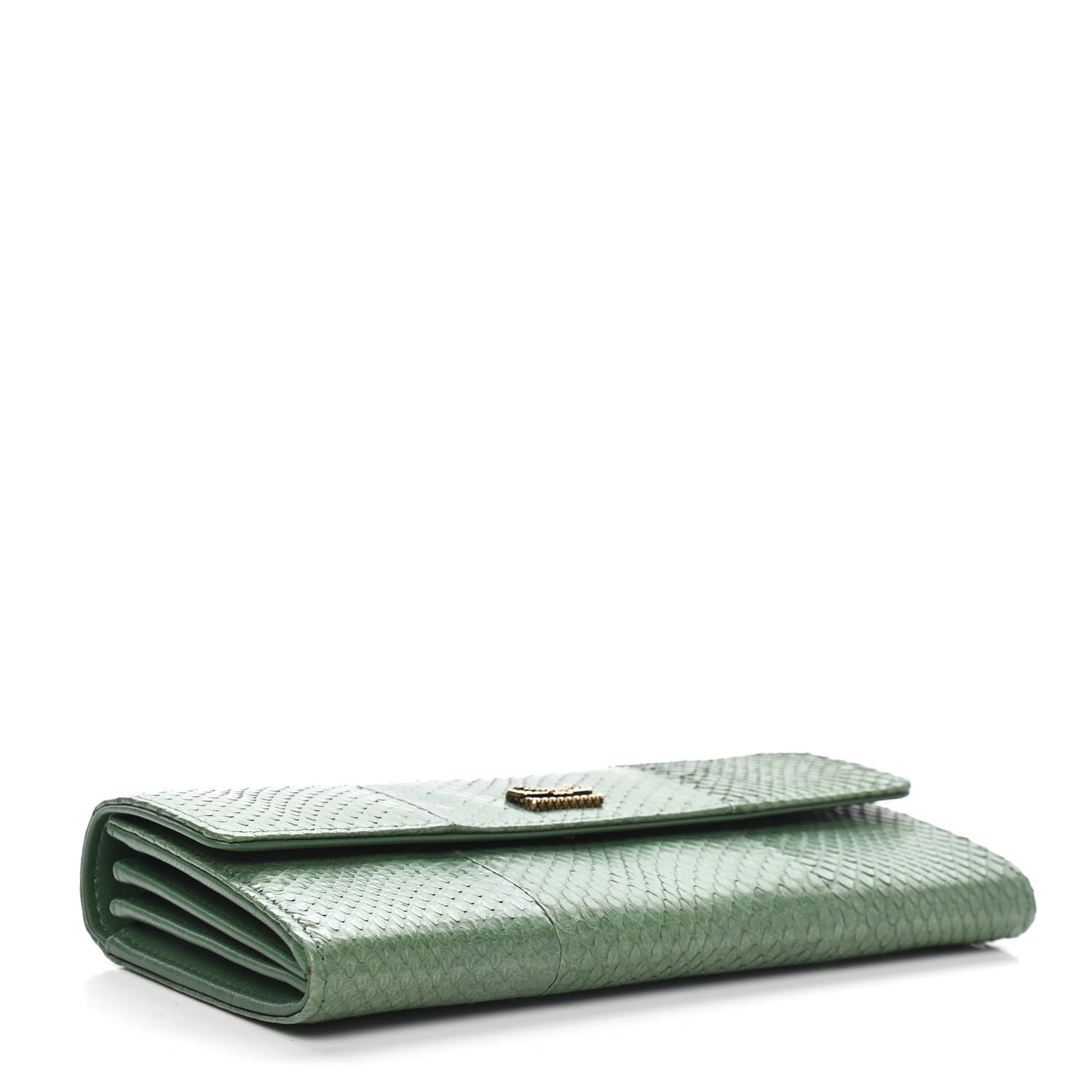 Snakeskin CC Long Flap Wallet Vert Fonce