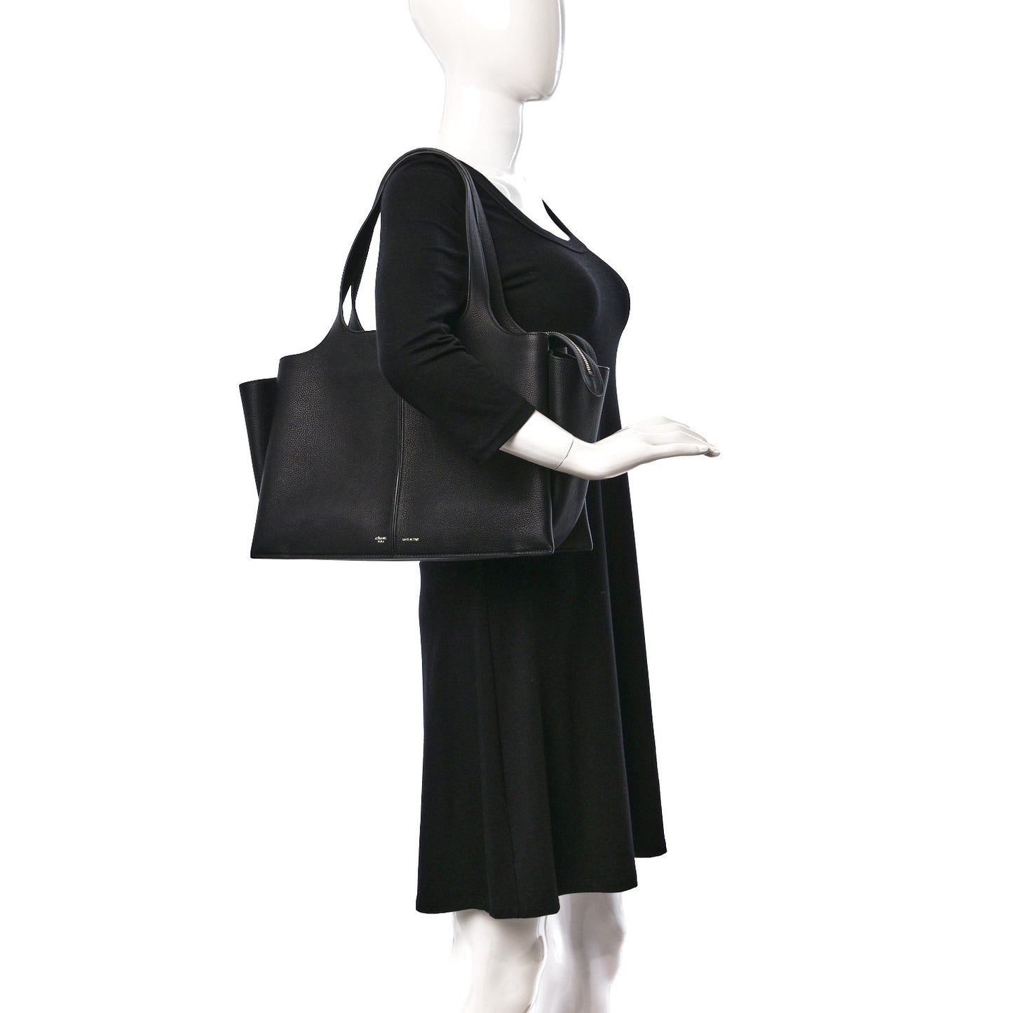 Baby Grained Calfskin Medium Tri-Fold Bag Black