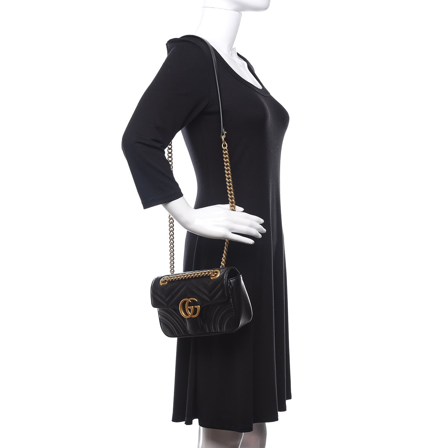 Gucci Calfskin Matelasse Mini GG Marmont Shoulder Bag Black 2 of 10