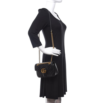 Gucci Calfskin Matelasse Mini GG Marmont Shoulder Bag Black 2 of 10
