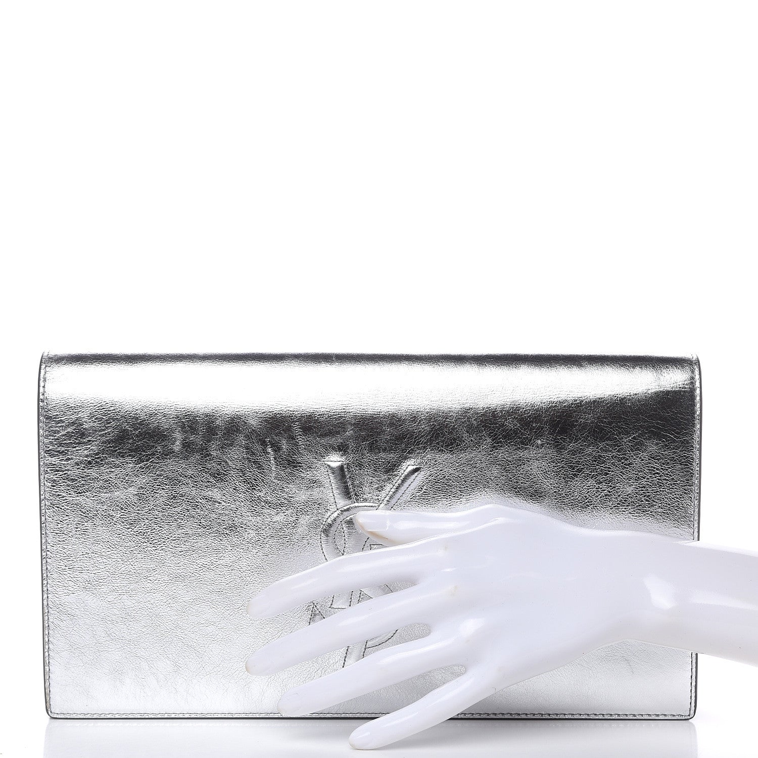 Saint Laurent Metallic Calfskin Monogram Large Belle De Jour Clutch Silver 2 of 7