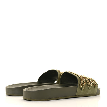 Chanel Canvas Chain Flat Sandals 39 Khaki 4 of 8