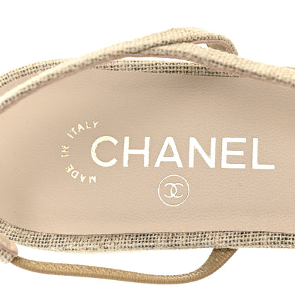 Chanel Fabric Grosgrain Cap Toe CC Slingback Flats 40 Light Beige Black 10 of 12
