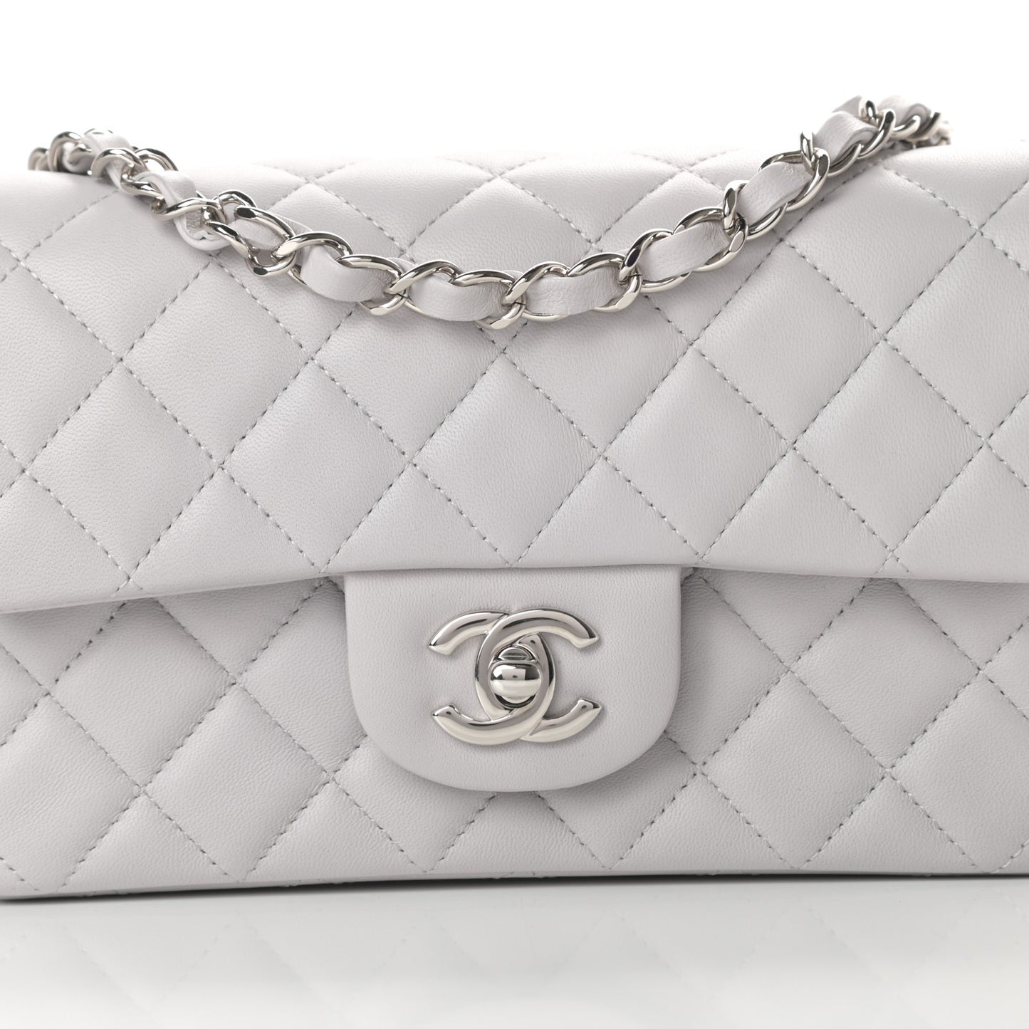 Lambskin Quilted Mini Rectangular Flap Grey