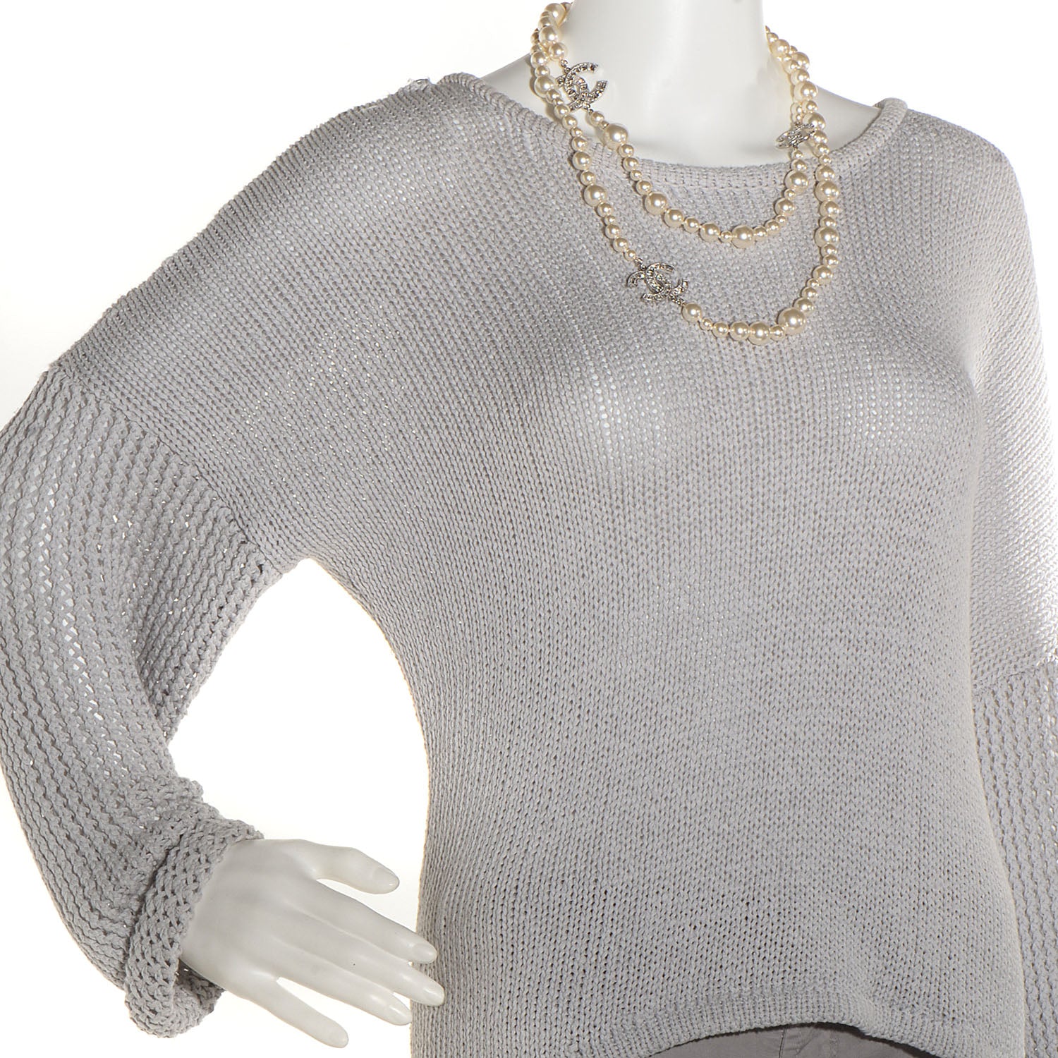 Chanel Crystal Baguette Pearl CC Double Strand Necklace Silver 2 of 5