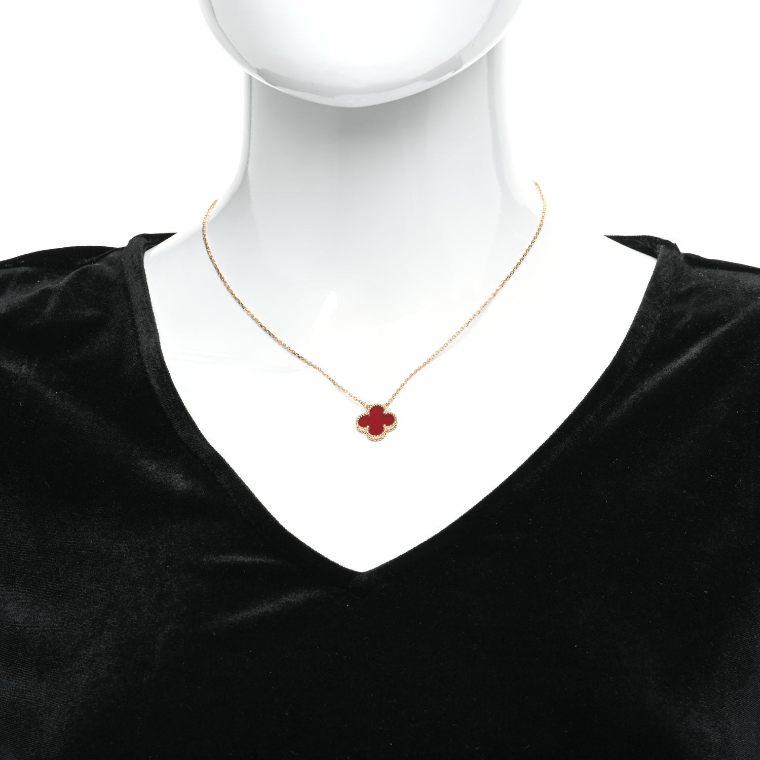 Van Cleef & Arpels 18K Yellow Gold Carnelian Vintage Alhambra Pendant Necklace 2 of 8
