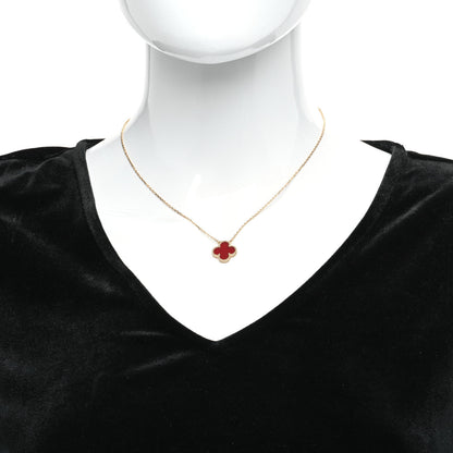 Van Cleef & Arpels 18K Yellow Gold Carnelian Vintage Alhambra Pendant Necklace 2 of 8