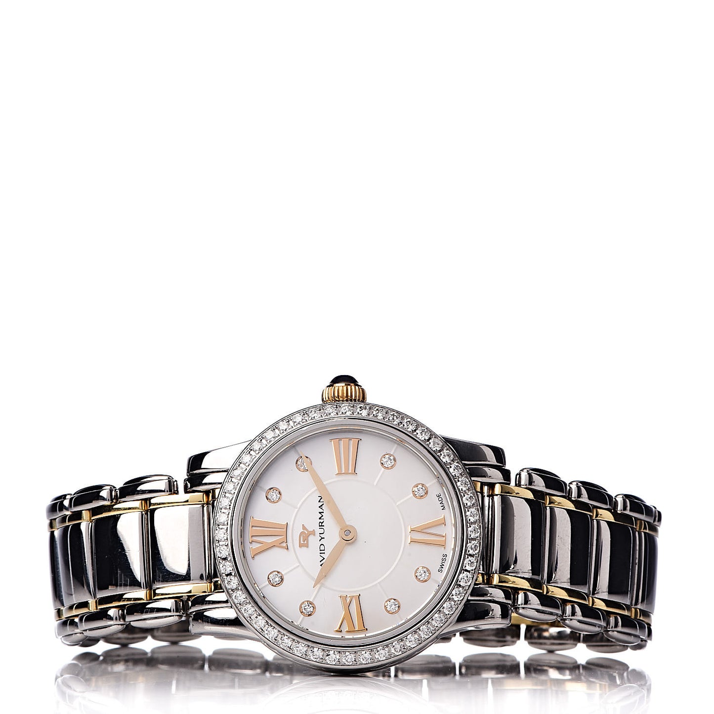 Stainless Steel 18K Yellow Gold Diamond Bezel Mother of Pearl 30mm Classic Quartz Watch