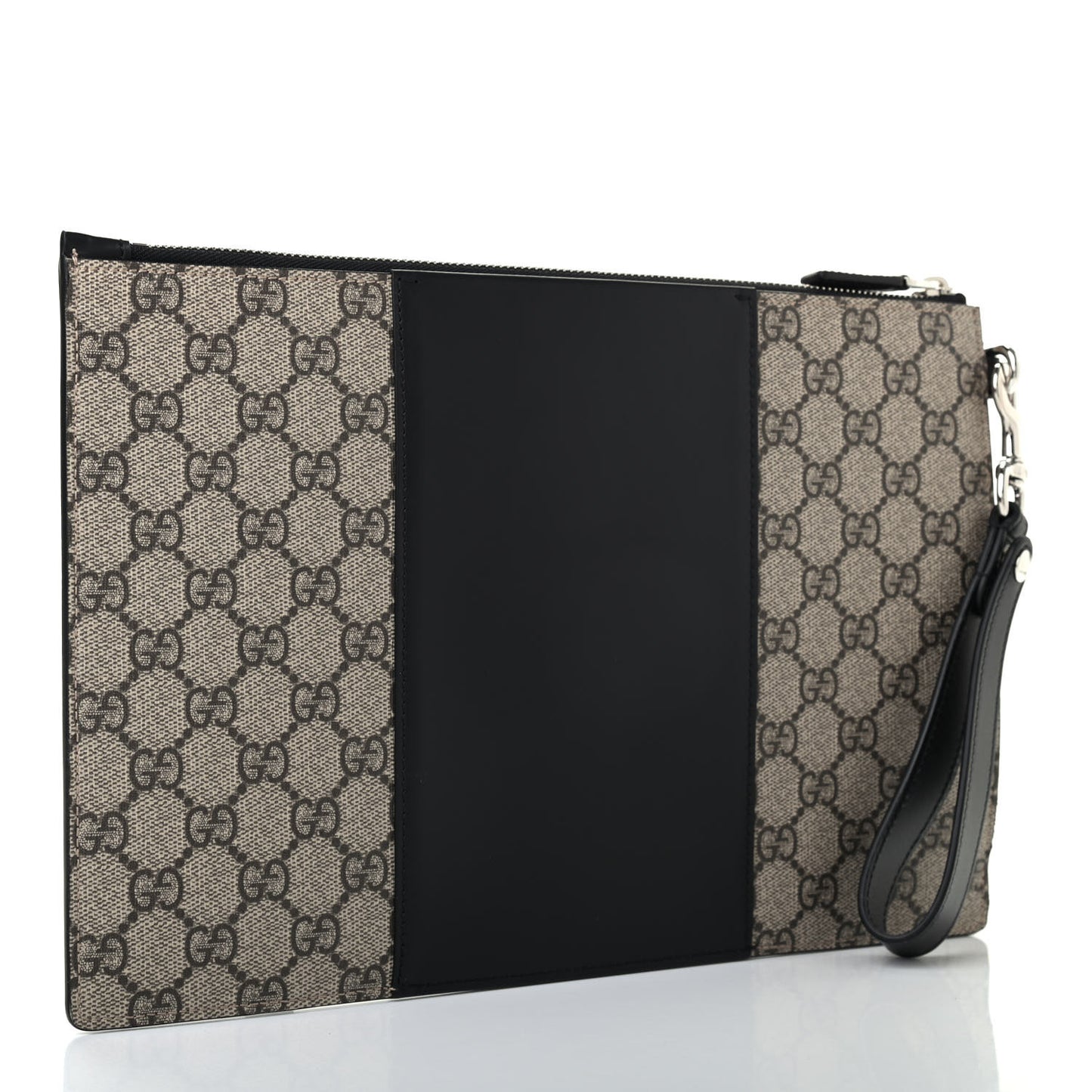 GG Supreme Monogram Zip Wristlet Pouch Beige Black