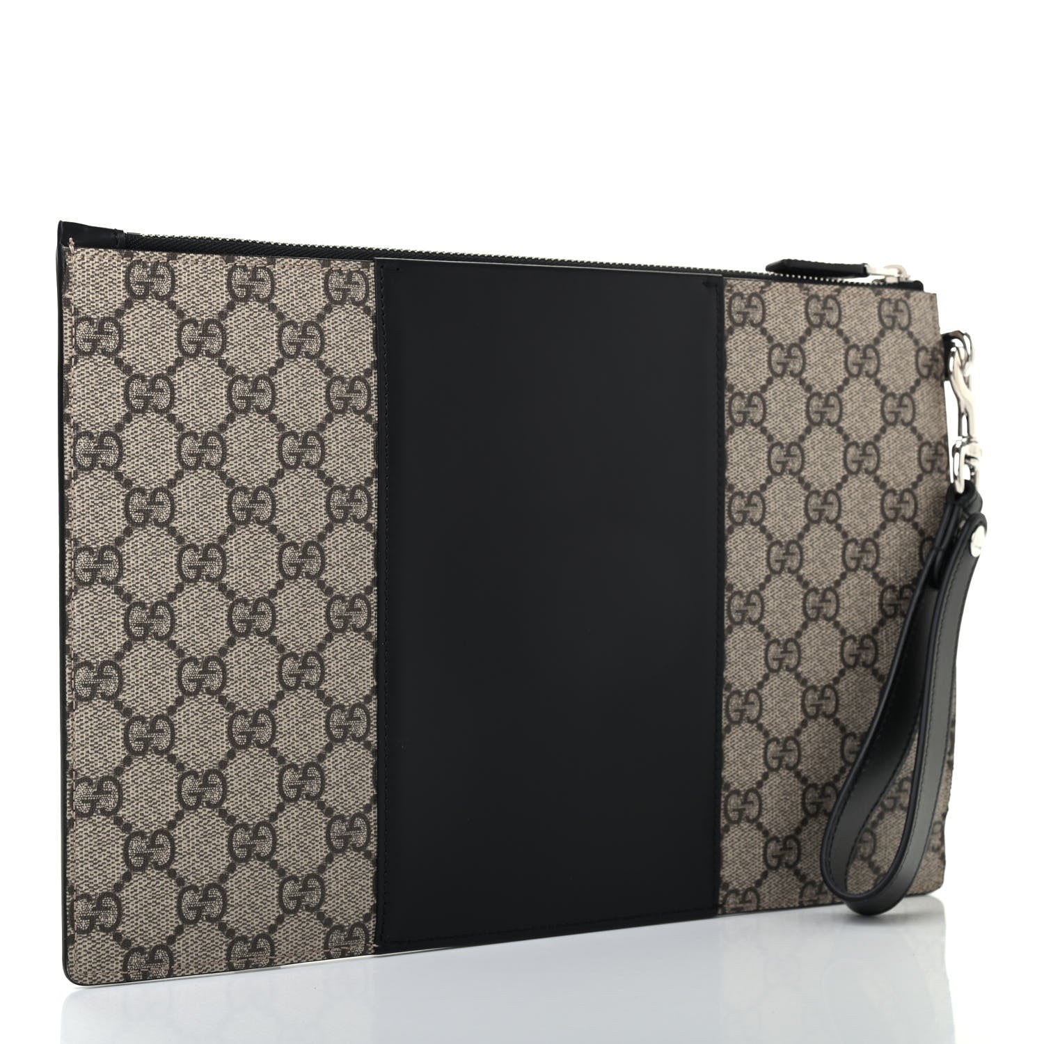 Gucci GG Supreme Monogram Zip Wristlet Pouch Beige Black 3 of 7
