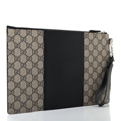 Gucci GG Supreme Monogram Zip Wristlet Pouch Beige Black 3 of 7