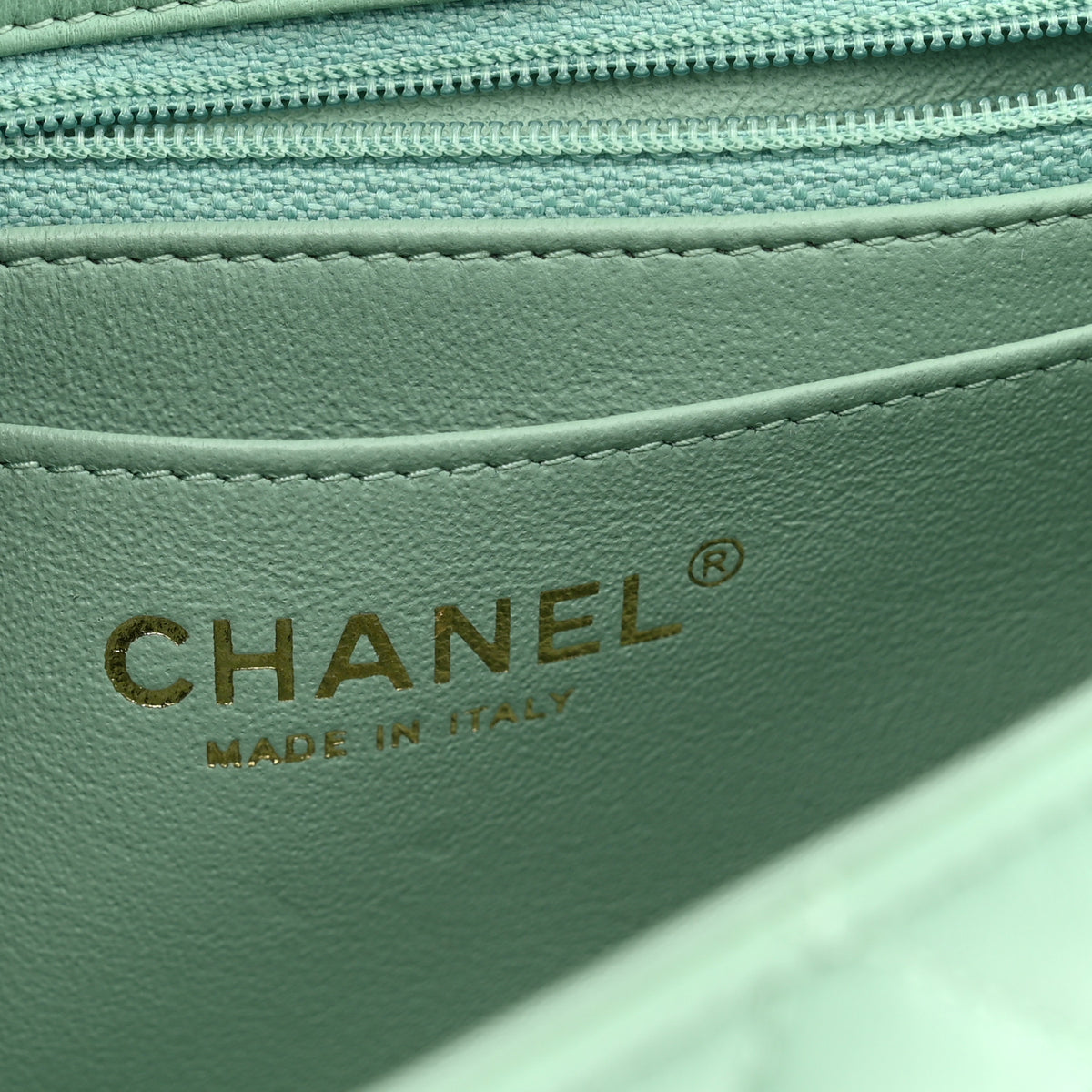 Lambskin Quilted Mini Rectangular Flap Light Green