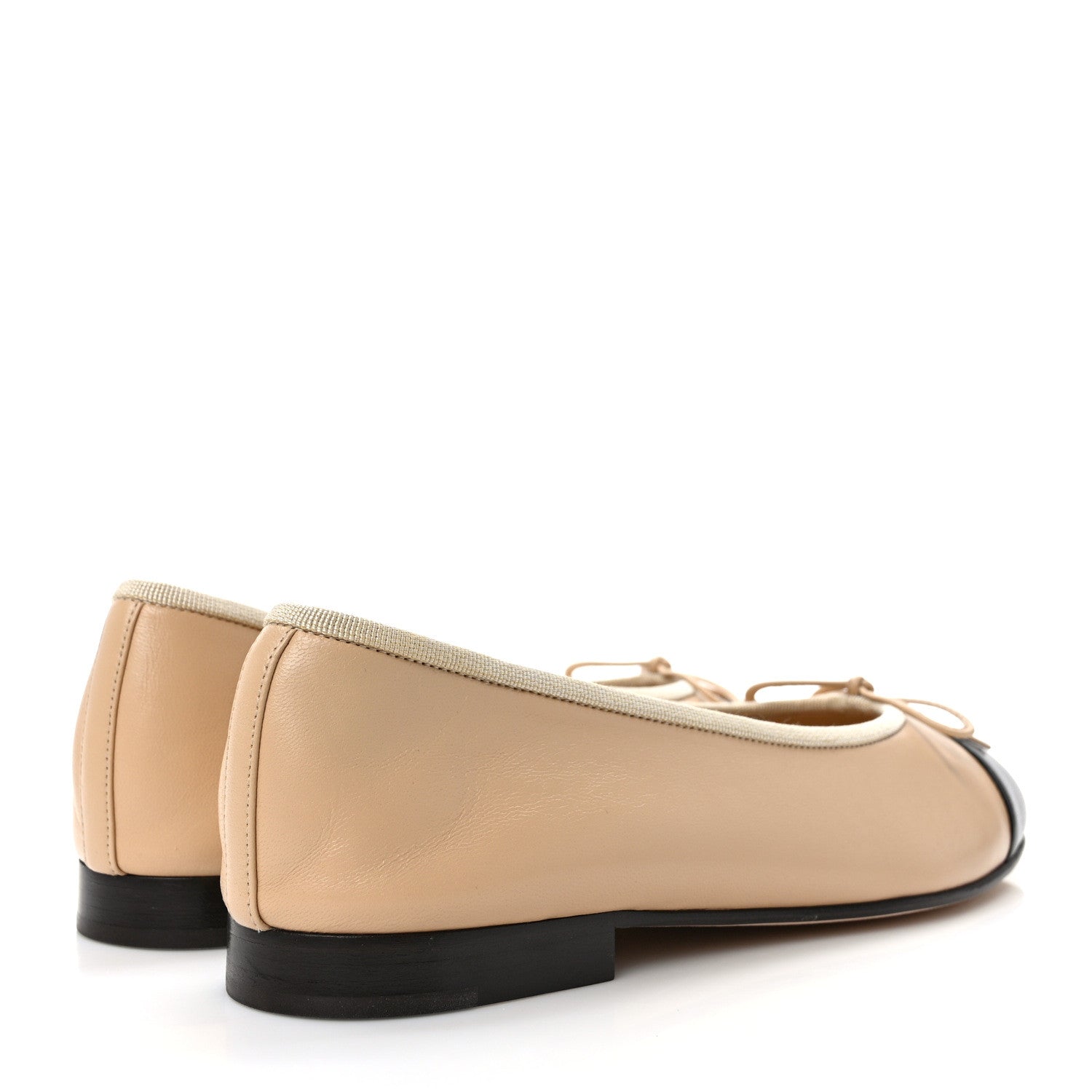 Chanel Lambskin Cap Toe CC Ballerina Flats 38 Beige Black 4 of 8