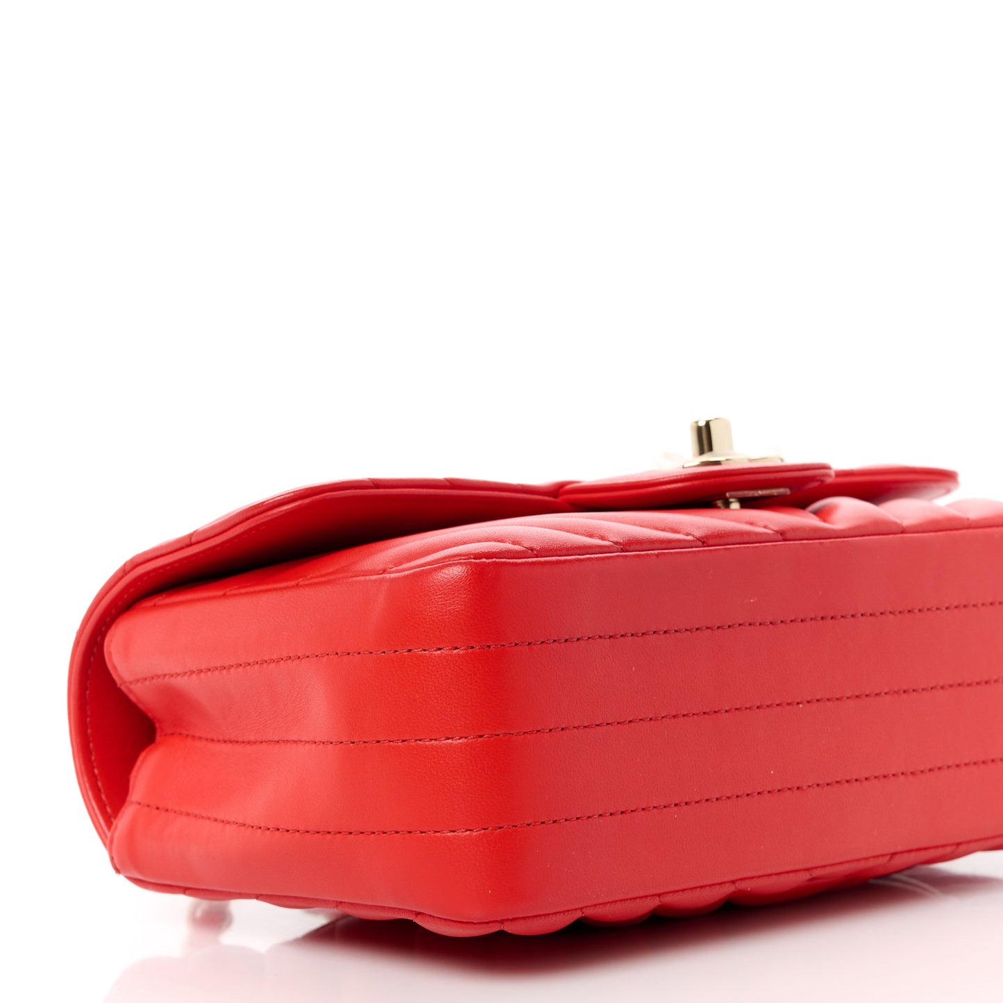 Lambskin Chevron Quilted Mini Rectangular Flap Red