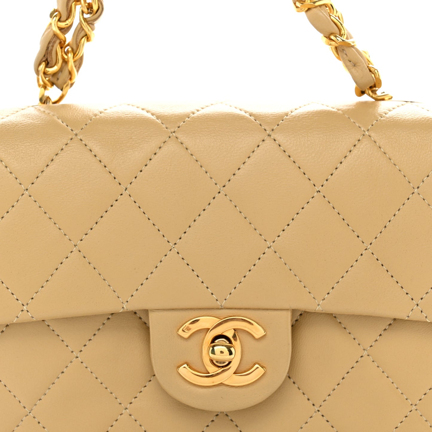 Lambskin Quilted Mini Square Flap Beige