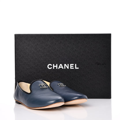 Chanel Lambskin CC Mocassin Loafers 35 Dark Blue 10 of 10