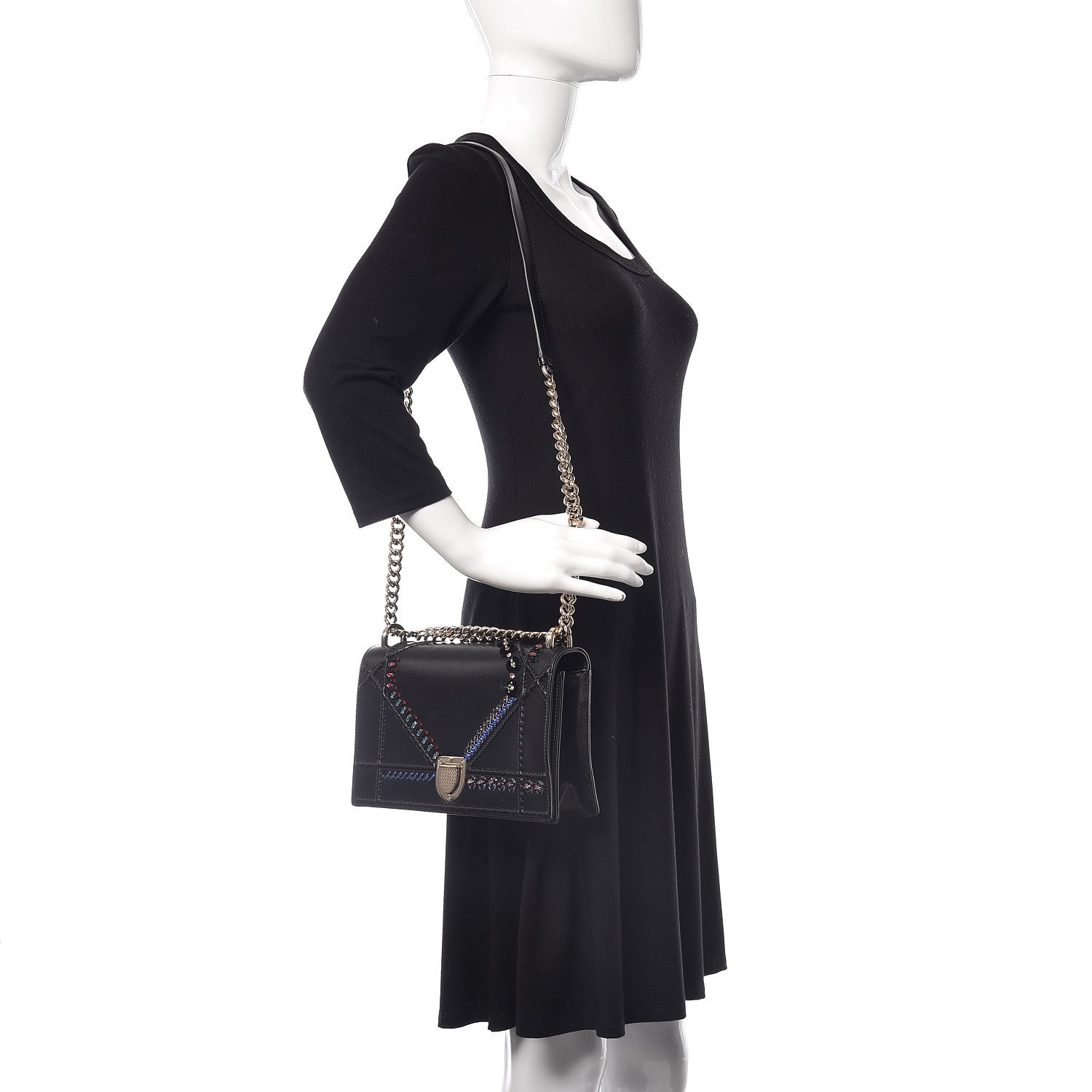 Christian Dior Calfskin Crystal Embroidered Medium Diorama Flap Bag Black 2 of 11