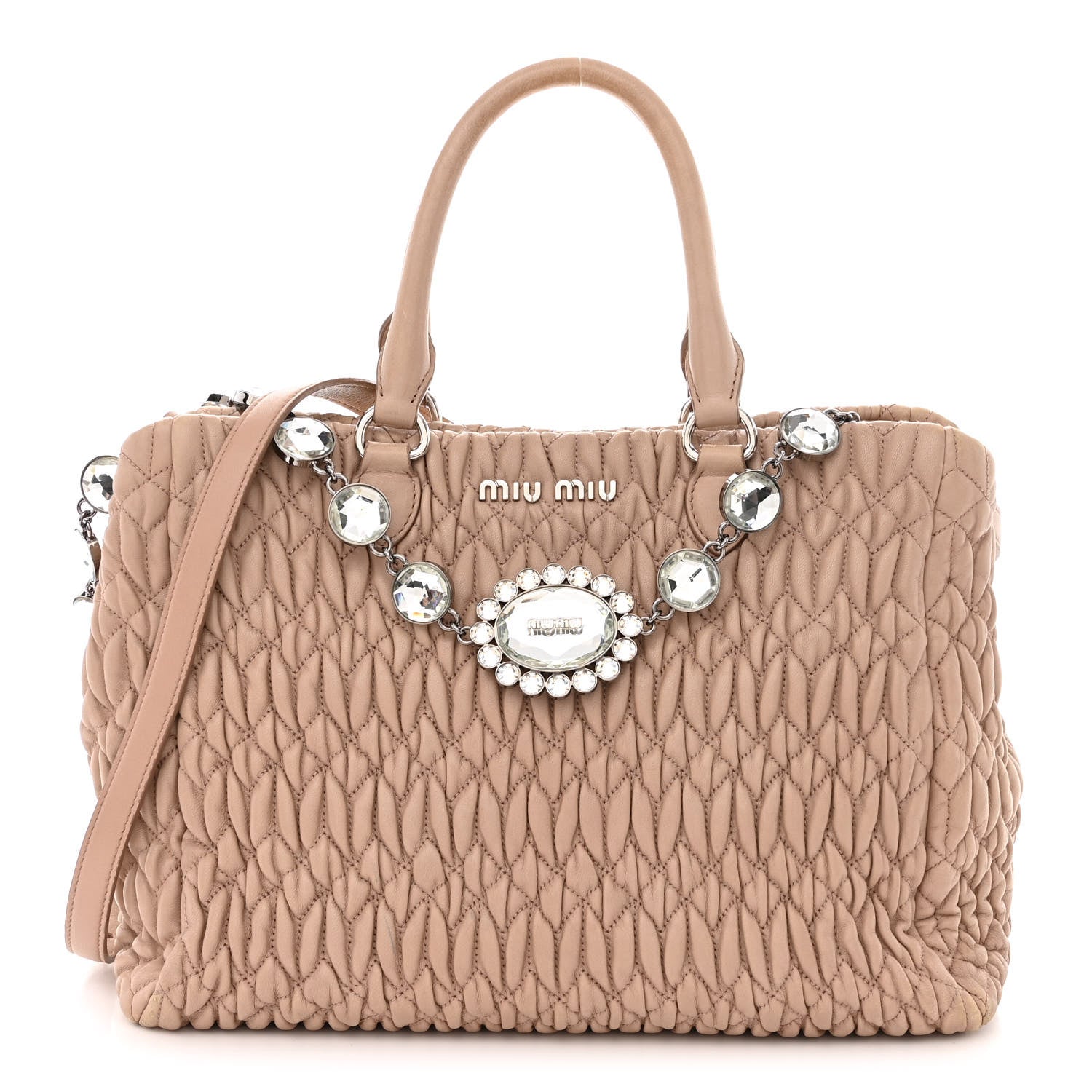 Miu Miu Nappa Matelasse Swarovski Crystal Tote Cammeo 1 of 14