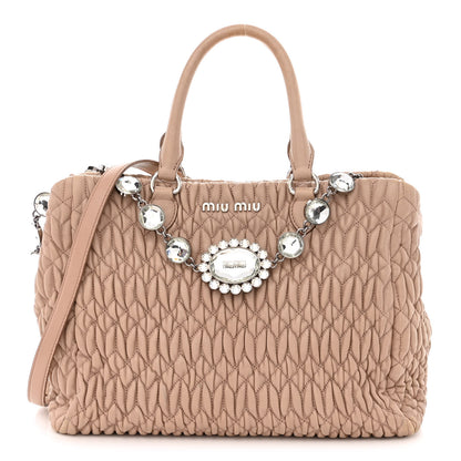Miu Miu Nappa Matelasse Swarovski Crystal Tote Cammeo 1 of 14