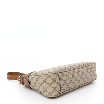 Gucci GG Supreme Monogram Emblem Medium Shoulder Bag Beige Dark Brown 4 of 11