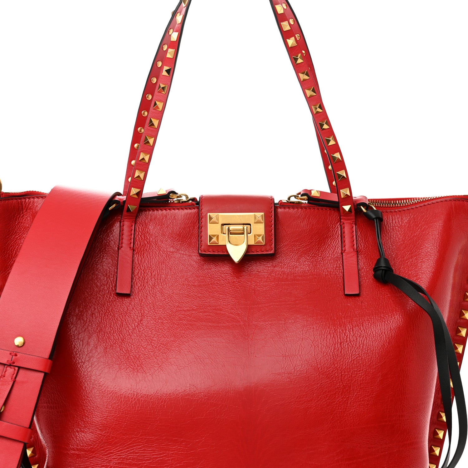 Valentino Garavani Grainy Calfskin Medium Rockstud Hype Tote Red 7 of 13