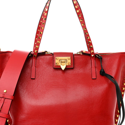 Valentino Garavani Grainy Calfskin Medium Rockstud Hype Tote Red 7 of 13
