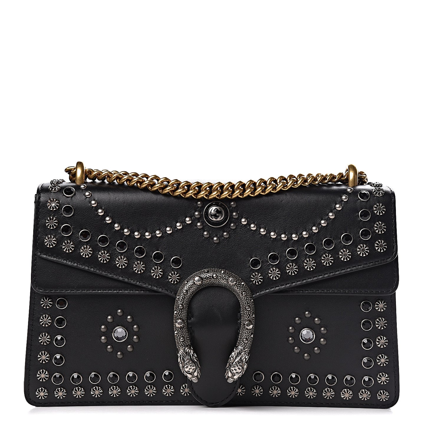 Calfskin Studded Small Dionysus Shoulder Bag Black
